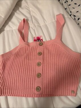 Roxy Pink Ribbed Button-Front Cropped Tank Top BRAND NEW NEVER WORN